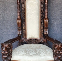 20th Century Heavily Carved Lion Chair, WHITE 